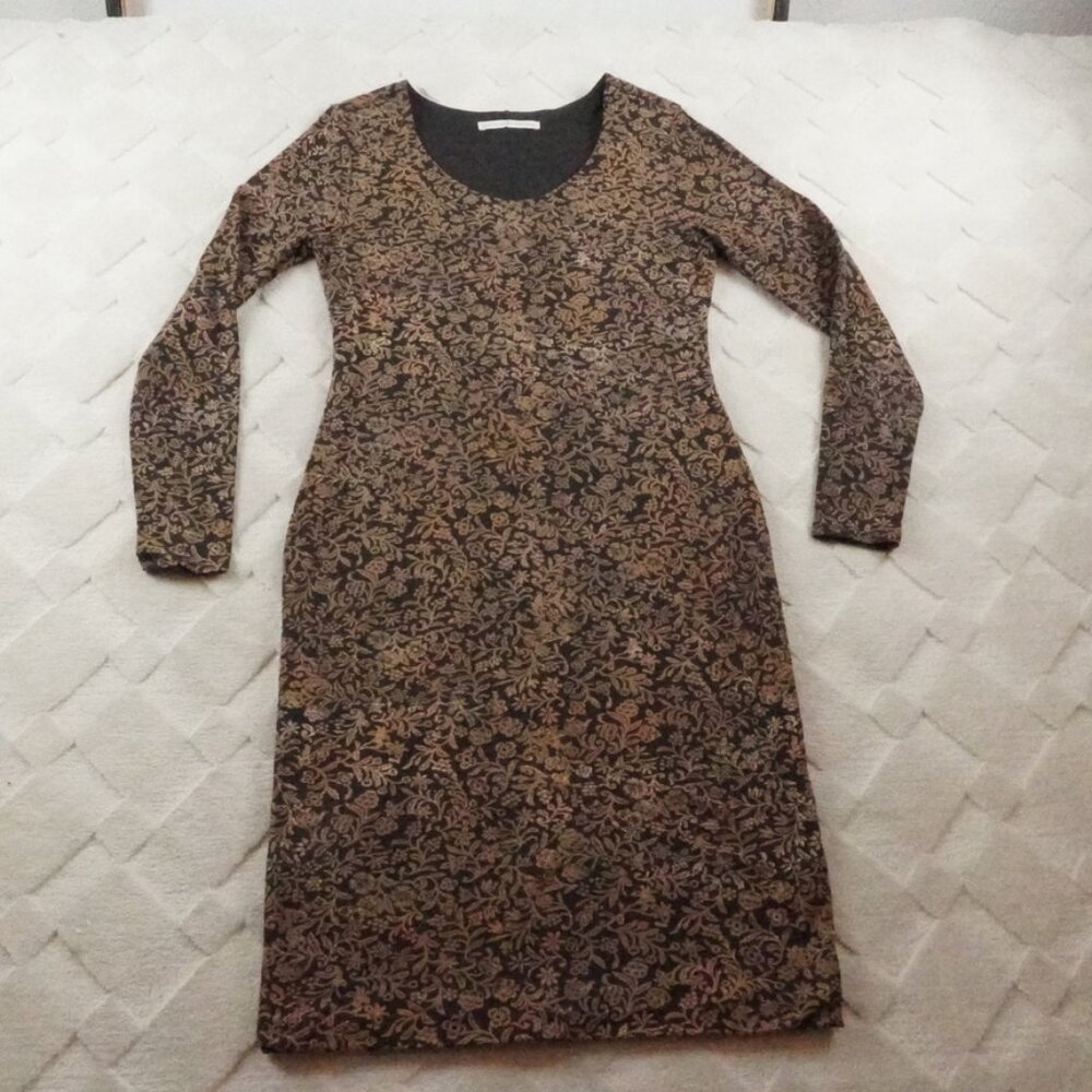 Peruvian Connection Long Sleeve Floral Knit Dress in Black and Brown